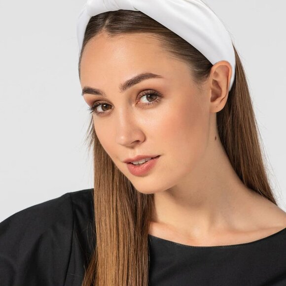 White Headband Knotted Headband for Women, Top Knot Headband Satin Silk White He - Picture 7 of 7